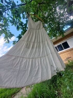 NWT White  one shoulder bow accent summer- Flowing  3 Tiered maxi dress